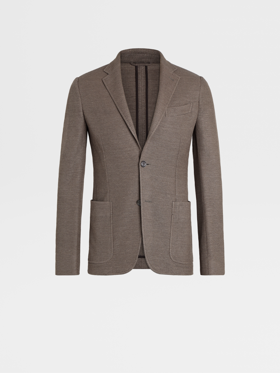 Brown Silk Linen and Wool Crossover Jersey Shirt Jacket, Slim Fit